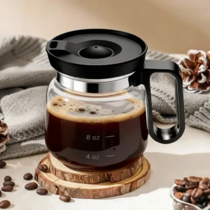 Heat-Resistant Clear Glass Coffee Pot Cup – 16oz Heatproof Sharing Mug with Travel Lid