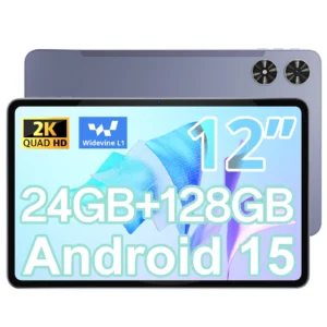 SVITOO 12″ Android 15 Tablet with 2K Display – 24GB RAM + 128GB Storage, 8000mAh Battery, Fast Charge, Dual Camera Powerhouse