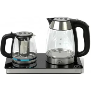 Electric Cordless Tea Maker Samovar – Stainless Steel & Glass Double Kettle with Smart Keep-Warm Tray