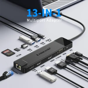 Lemorele 13-in-1 USB-C Hub Docking Station – 4K HDMI, VGA, Gigabit Ethernet, USB 3.0, 100W PD Power