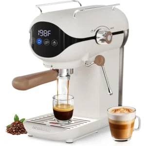Semi-Automatic Espresso Machine with Steam Milk Frother – 20 Bar Compact Touch Screen Coffee Maker