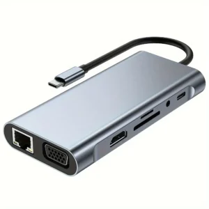 10-in-1 USB-C Hub with 4K HDMI – 100W PD Fast Charging, Ethernet, USB 3.0 & SD/TF Card Reader Docking Station